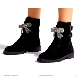 Kurt Geiger Sutton Bow boots shoes size 9 Us or 40 Euro black suede NWOB